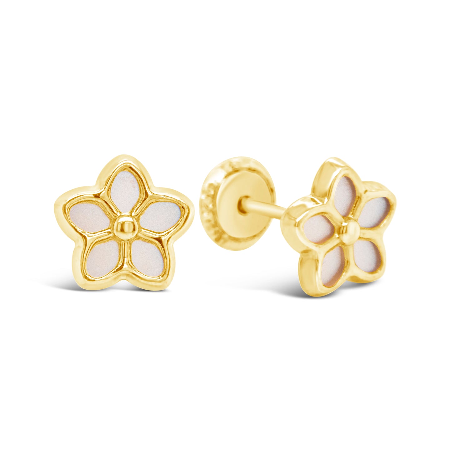 14K Yellow Gold Medium Mother of Pearl Plumeria Screwback Earrings