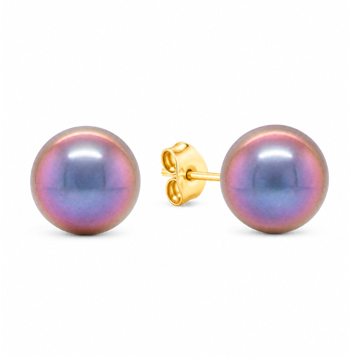 14K Yellow Gold Dark Cultured Pearl Stud Pushback Earring
