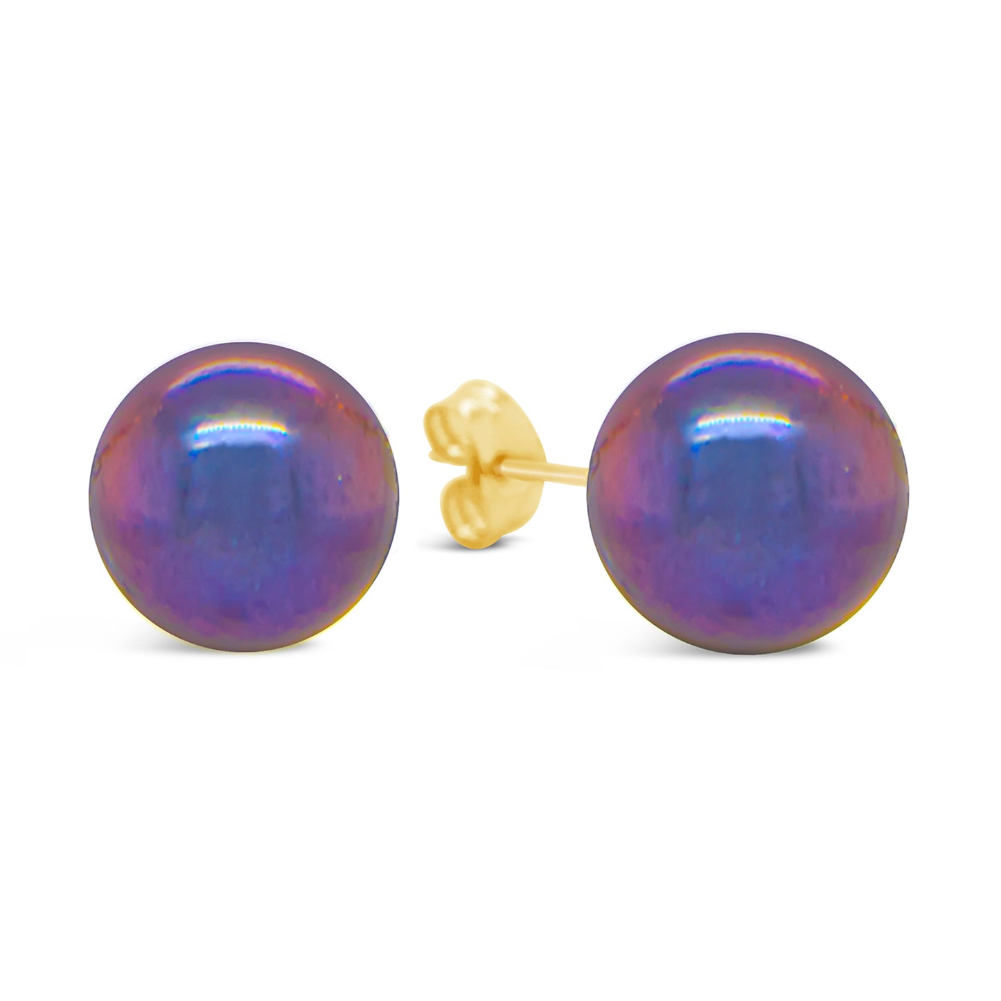 14K Yellow Gold Dark Cultured Pearl Stud Pushback Earring