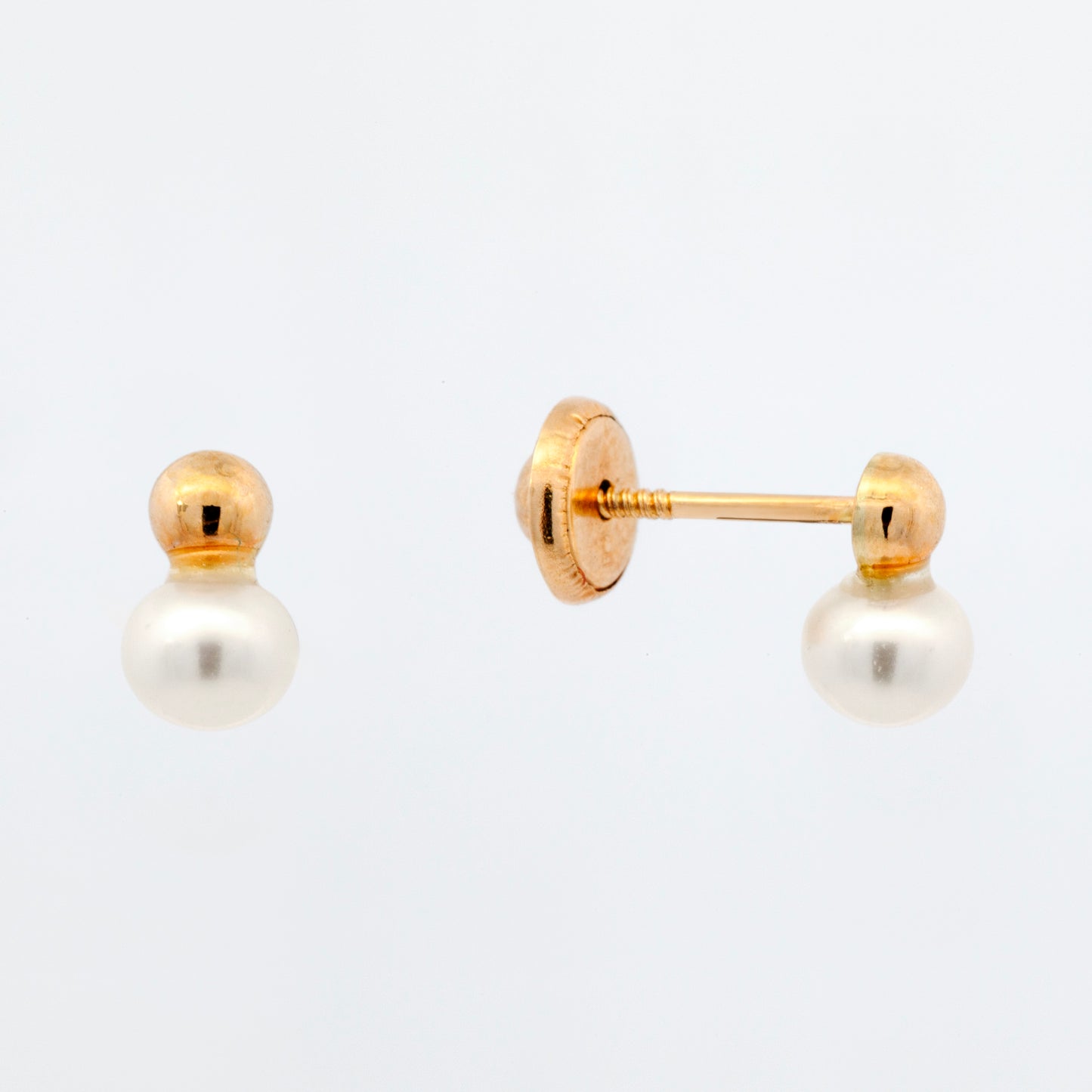14K Yellow Gold Small Pearl with Plain Ball On Top Screwback Earrings