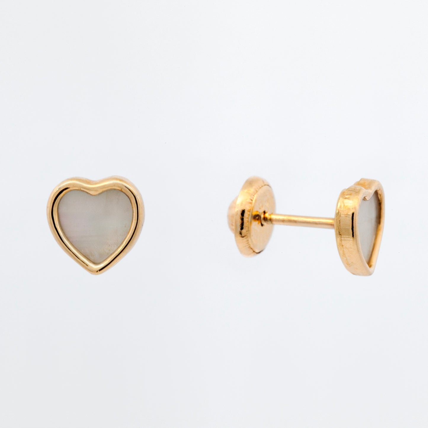 14K Yellow Gold Mother Of Pearl Heart Screwback Earring