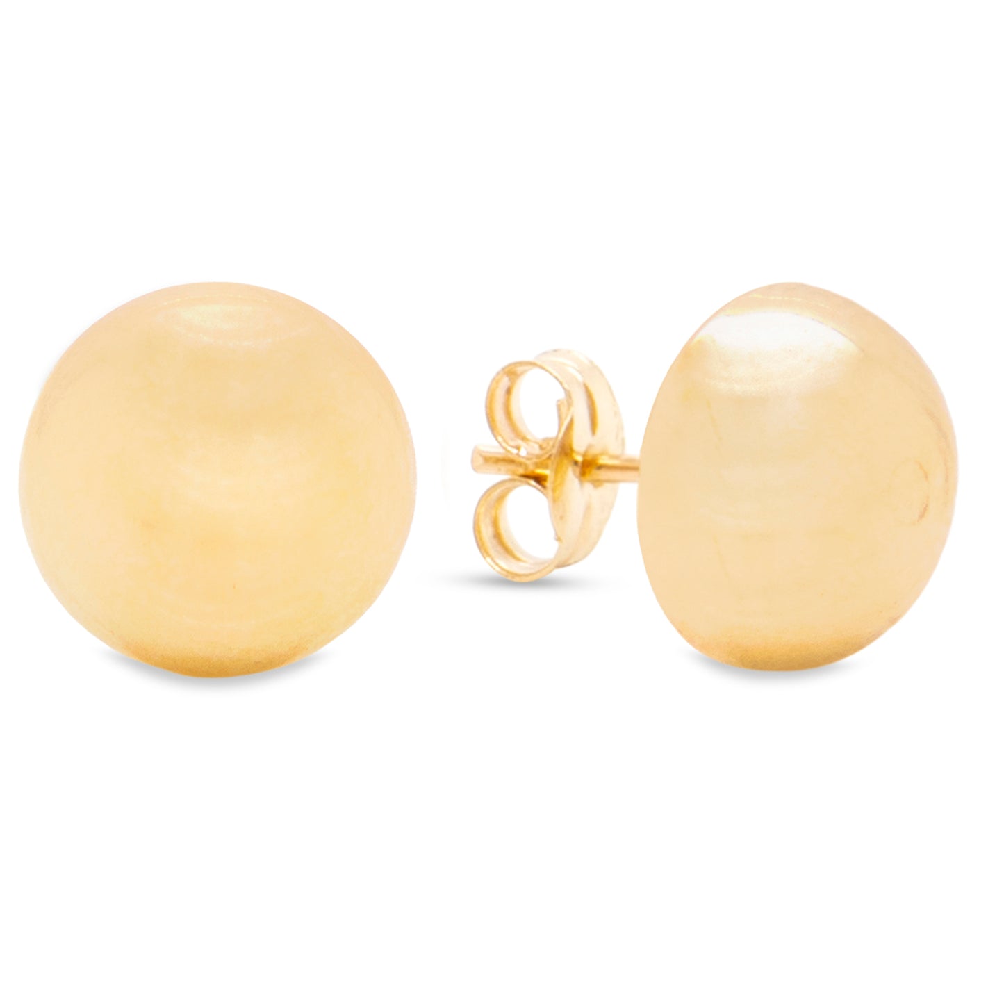 14K Yellow Gold 10MM Half Ball Stud Pushback Earrings