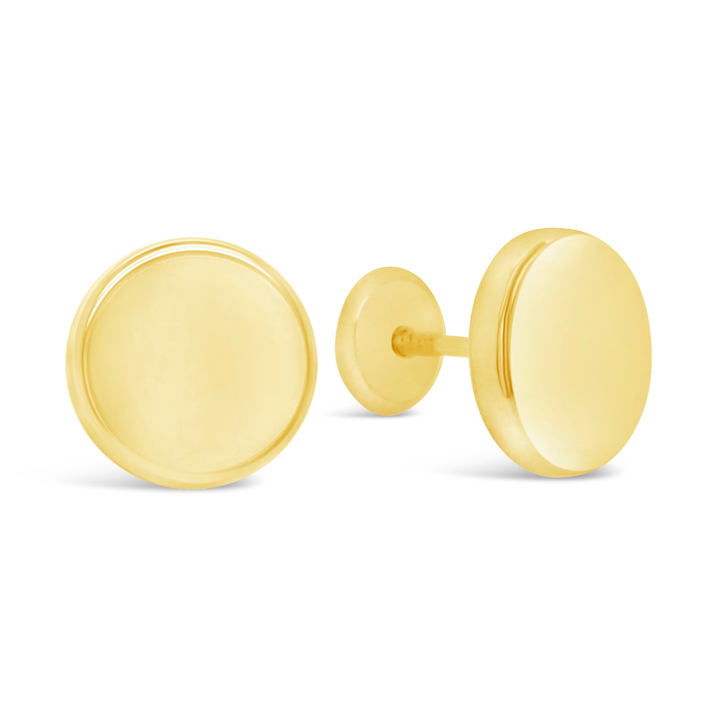 14K Yellow Gold 8MM Smooth Round Disc Screwback Earrings