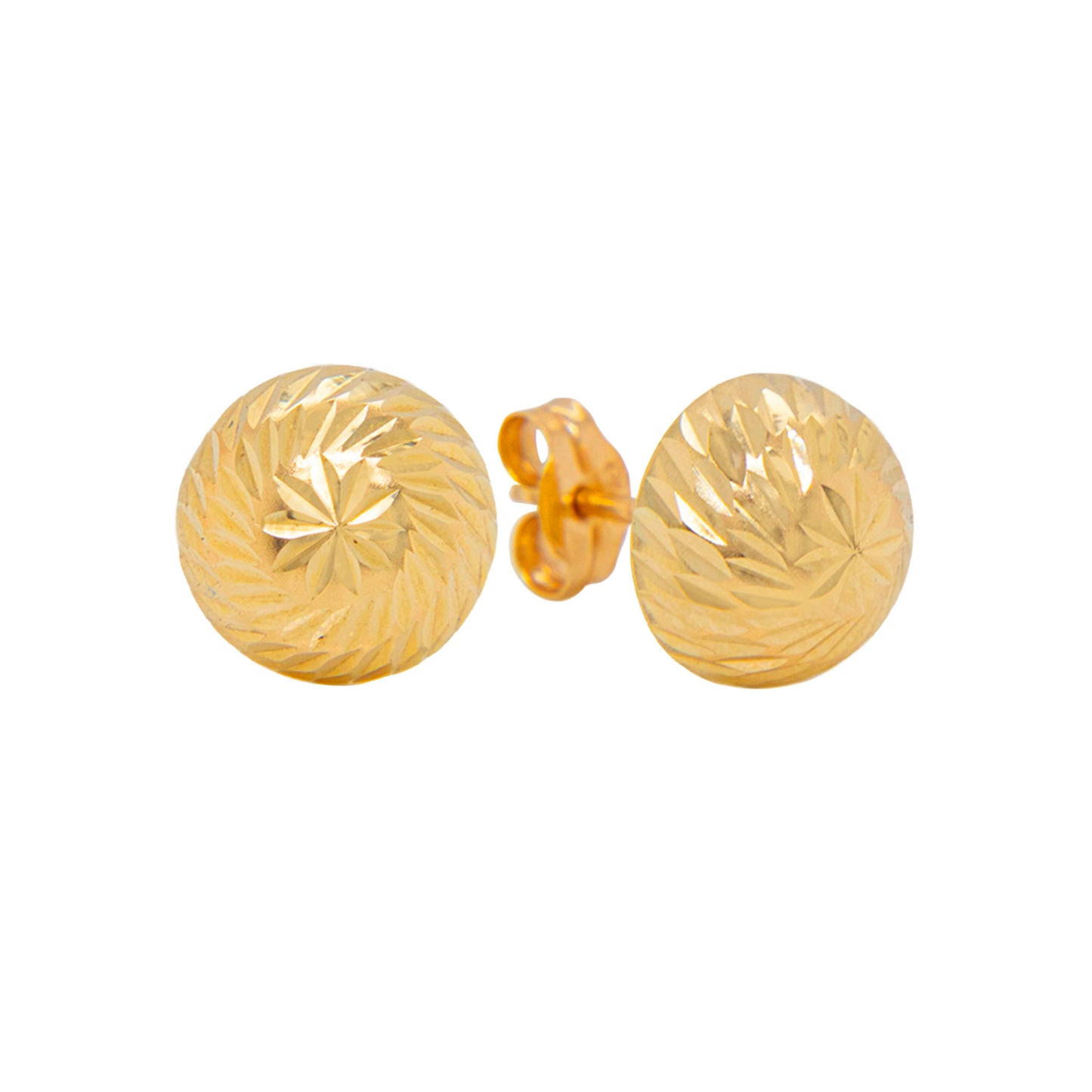 14K Yellow Gold 8MM Textured Ball Stud Pushback Earrings