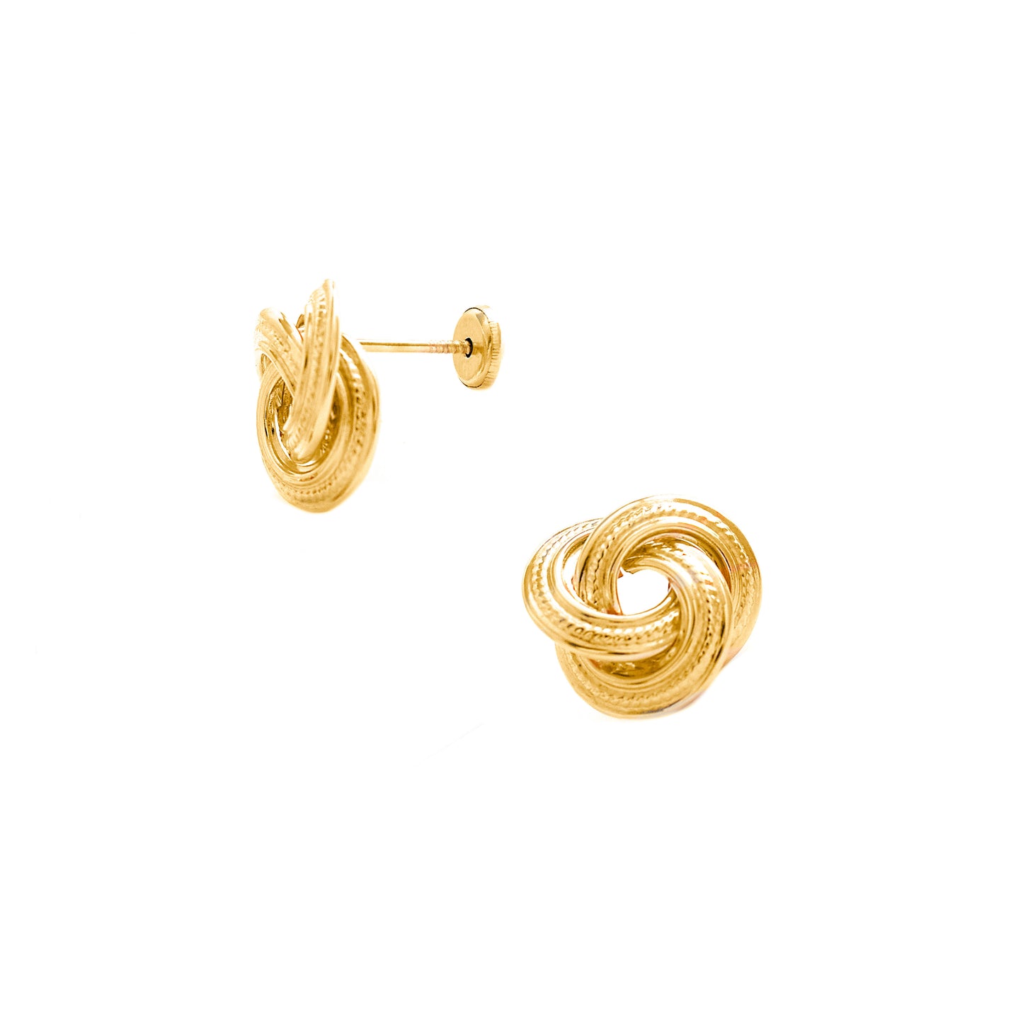 14K Yellow Gold Large Detailed Classic Knot Stud Pushback Earrings