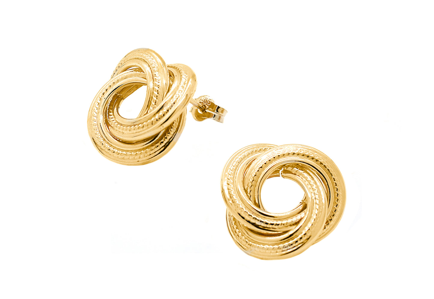 14K Yellow Gold Extra Large Detailed Classic Knot Stud Pushback Earrings