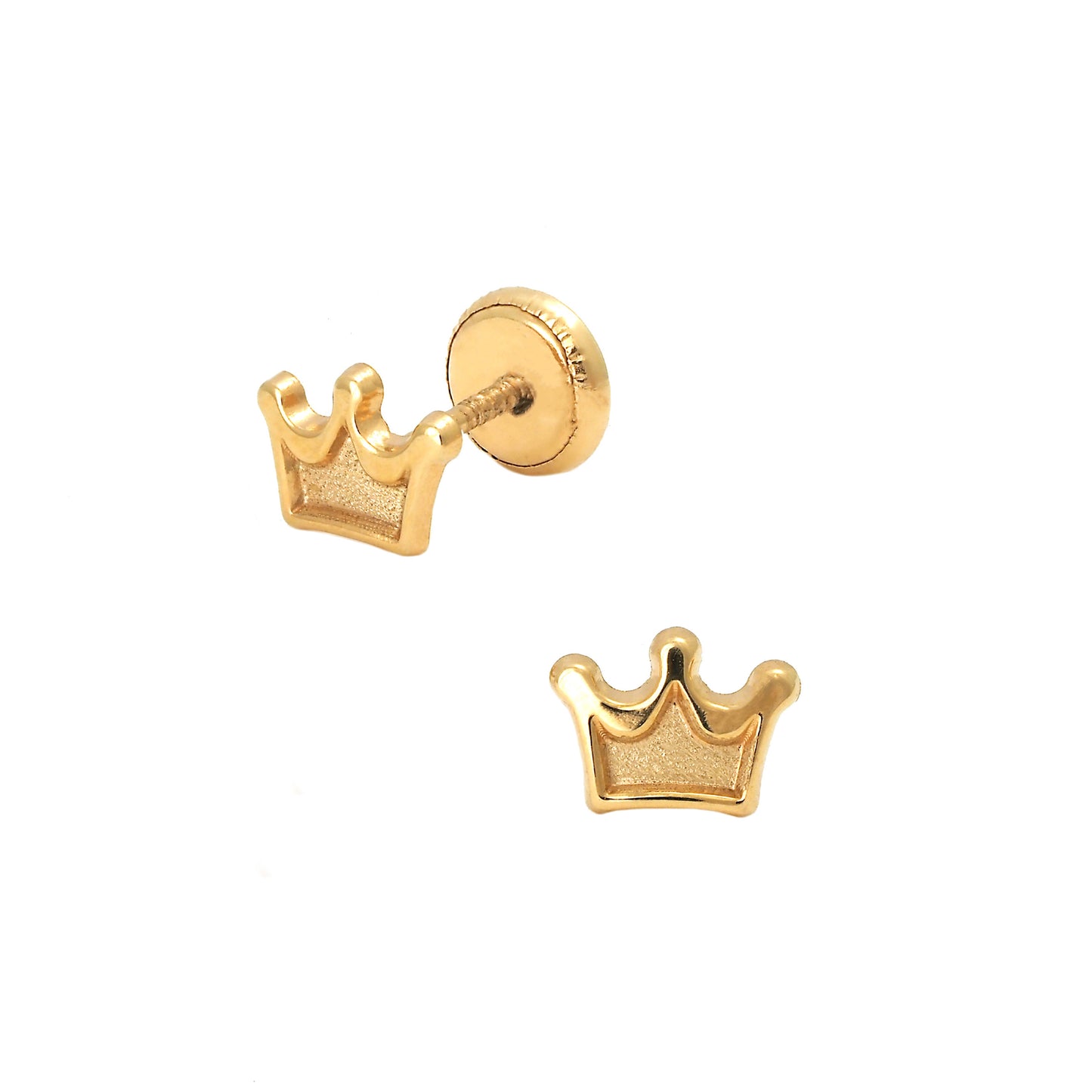14K Yellow Gold Small Princess Crown Screwback Earrings