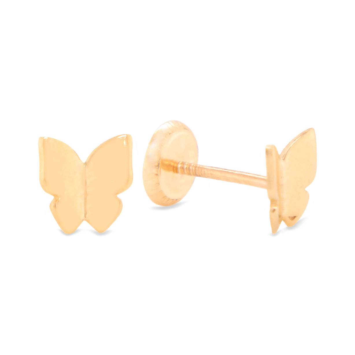 14K Yellow Gold Classic Solid Butterfly Screwback Earrings
