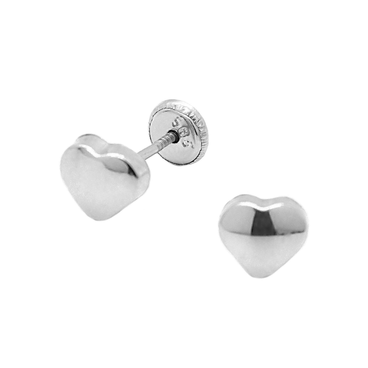 14K White Gold Large Polished Heart Screwback Earrings