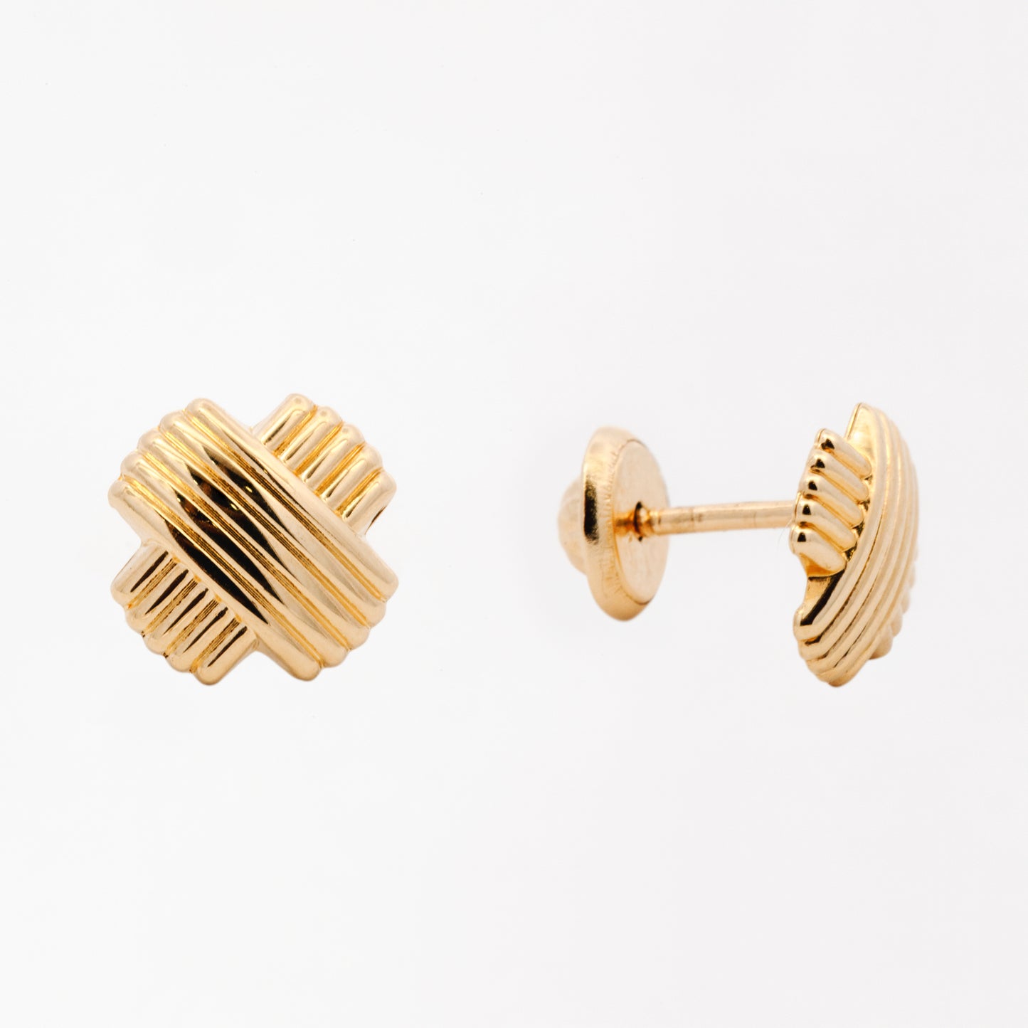 14K Yellow Gold Small Filled X Design Screwback Earring
