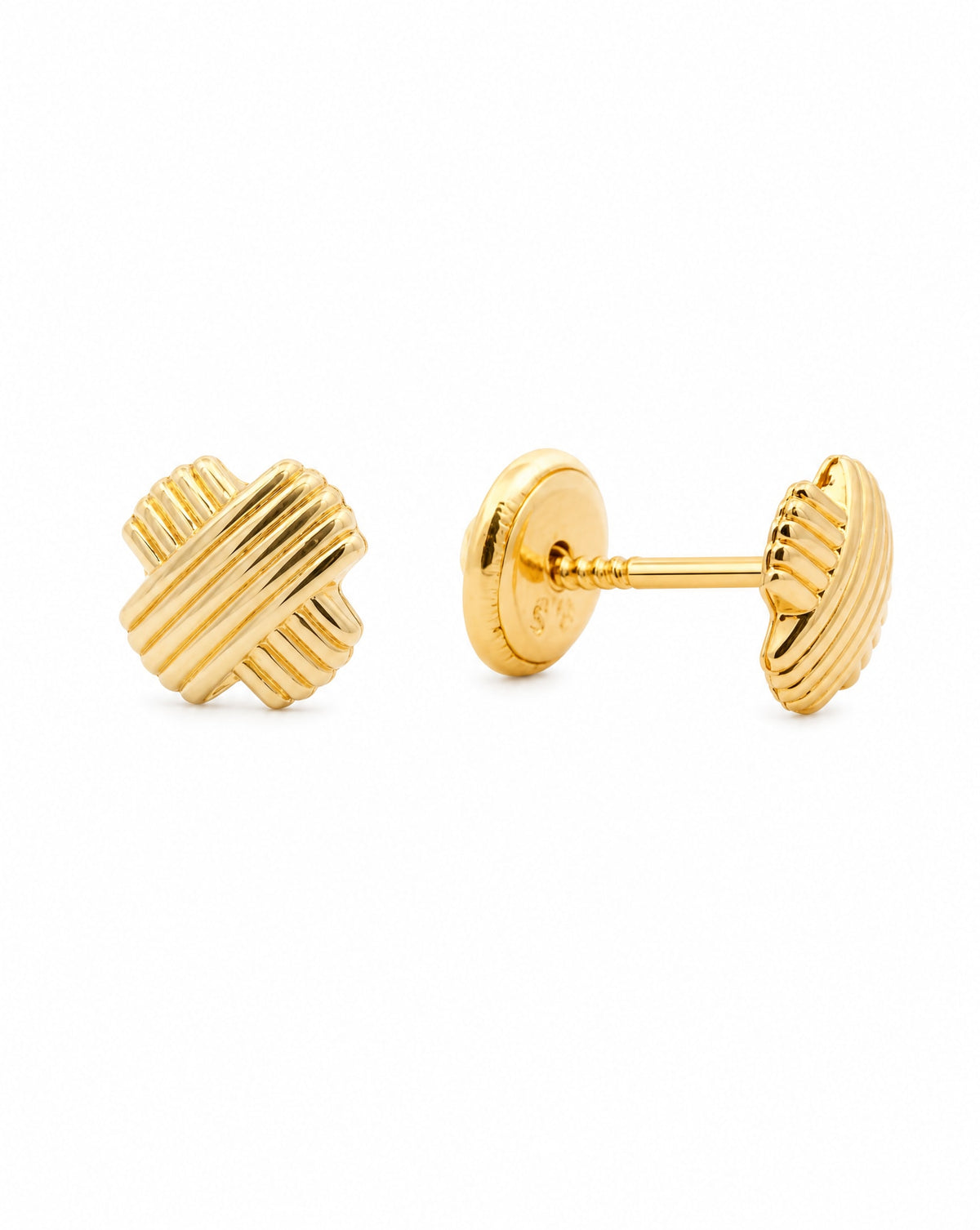 14K Yellow Gold Extra Small Filled X Design Screwback Earring