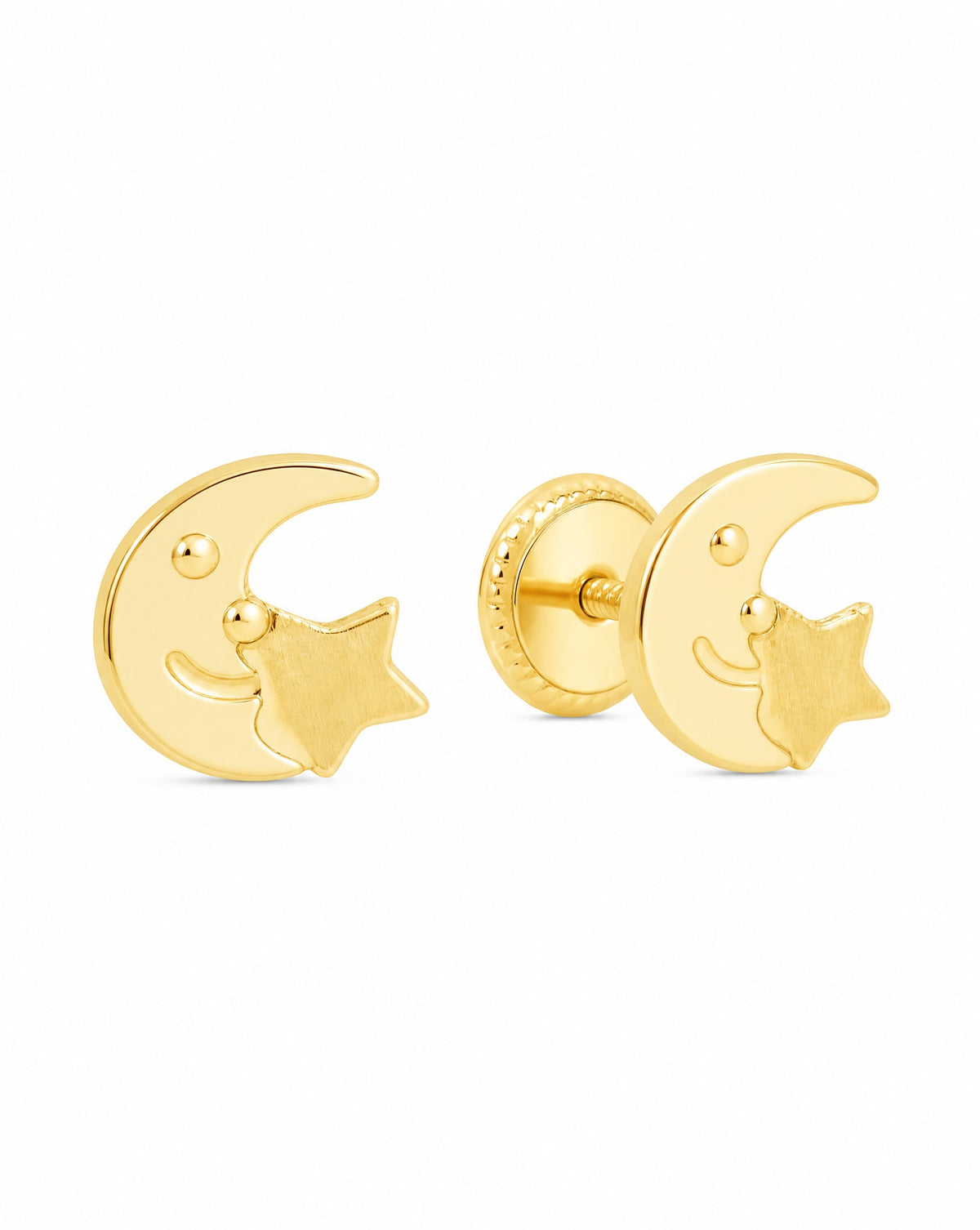 14K Yellow Gold Large Dream Celestial Screwback Earrings