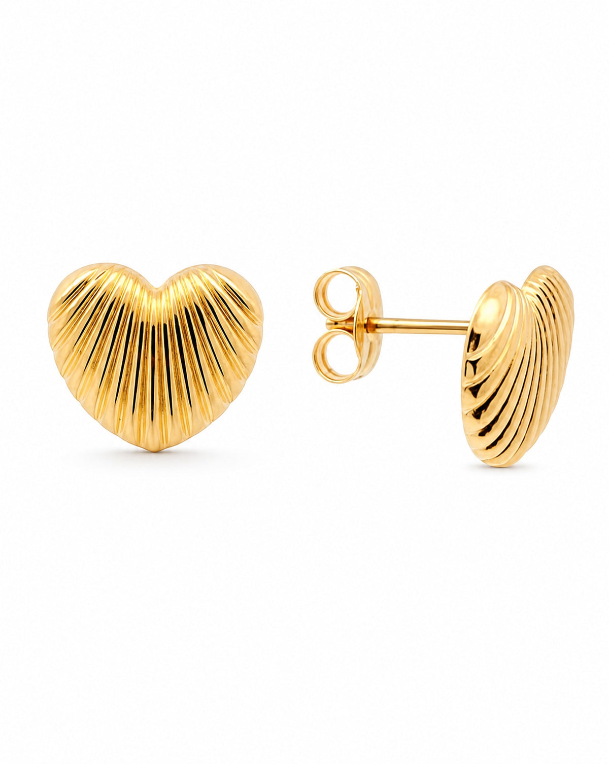 14K Yellow Gold Large Filled Puff Heart Pushback Earring