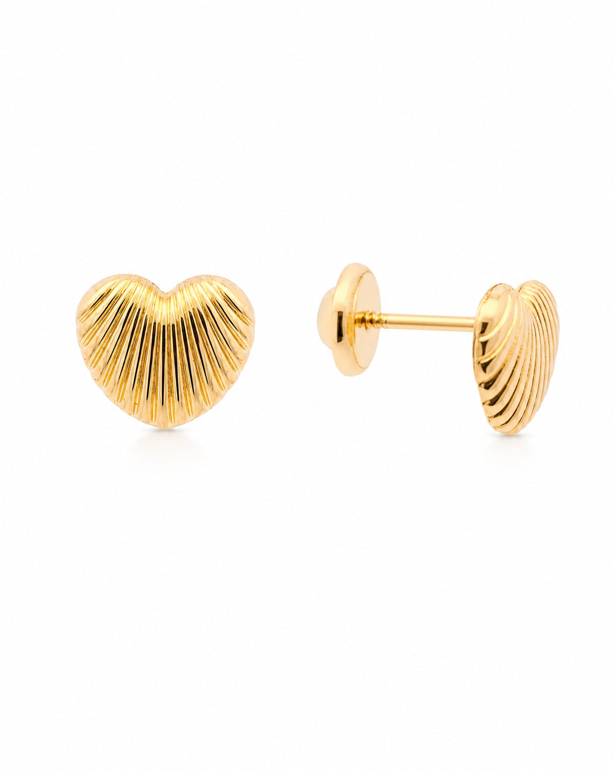 14K Yellow Gold Small Filled Puff Heart Screwback Earring
