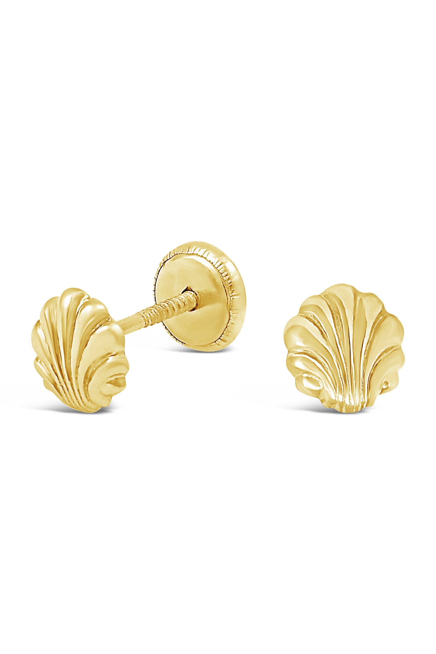 14K Yellow Gold Detailed Sea Shell Screwback Earrings