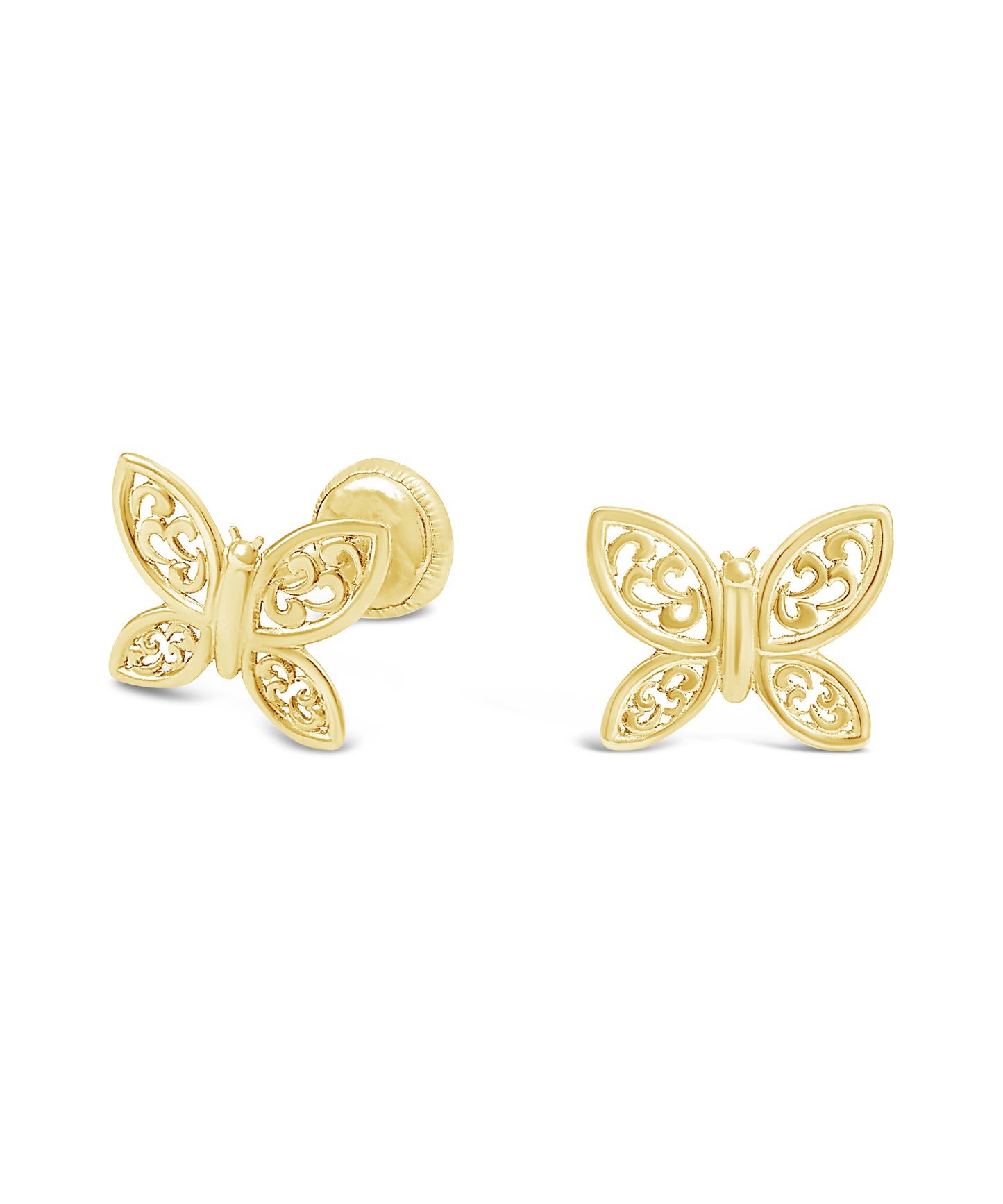14K Yellow Gold Medium Filigree Butterfly Screwback Earrings