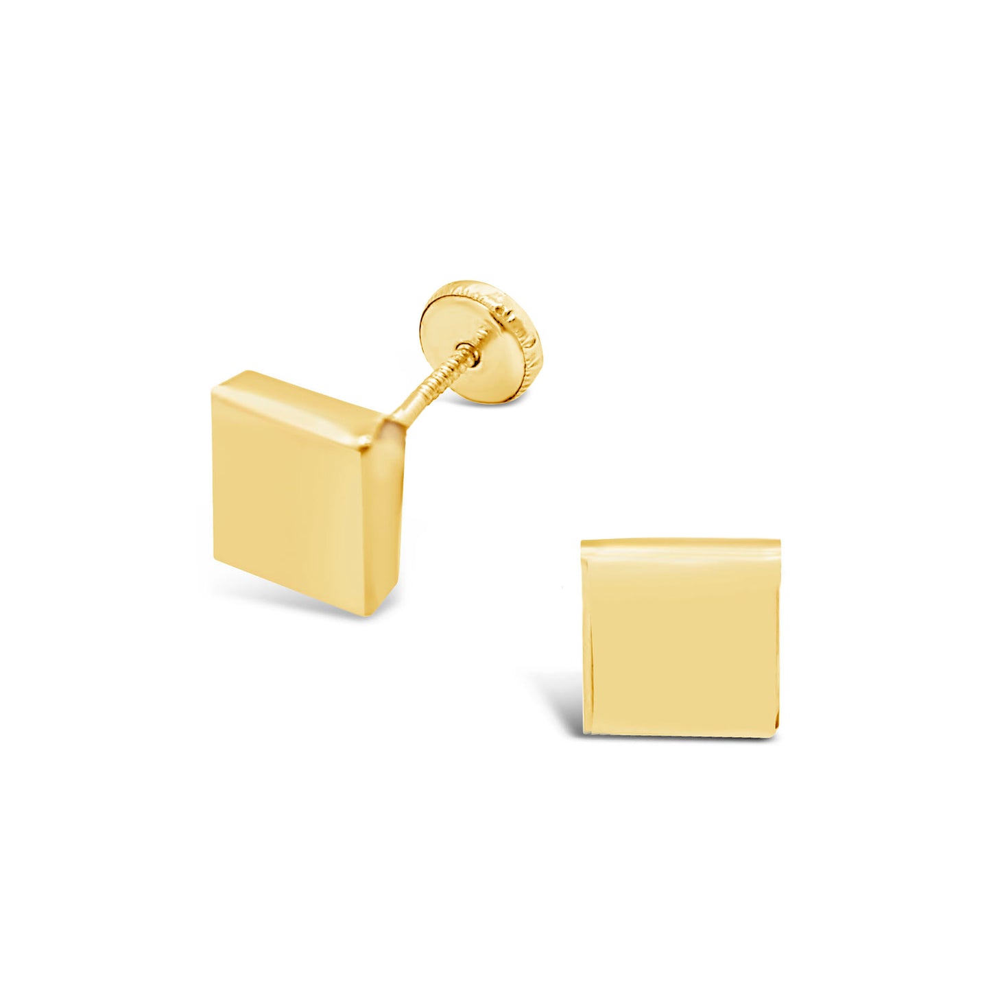 14K Yellow Gold Large Square Stud Screwback Earrings