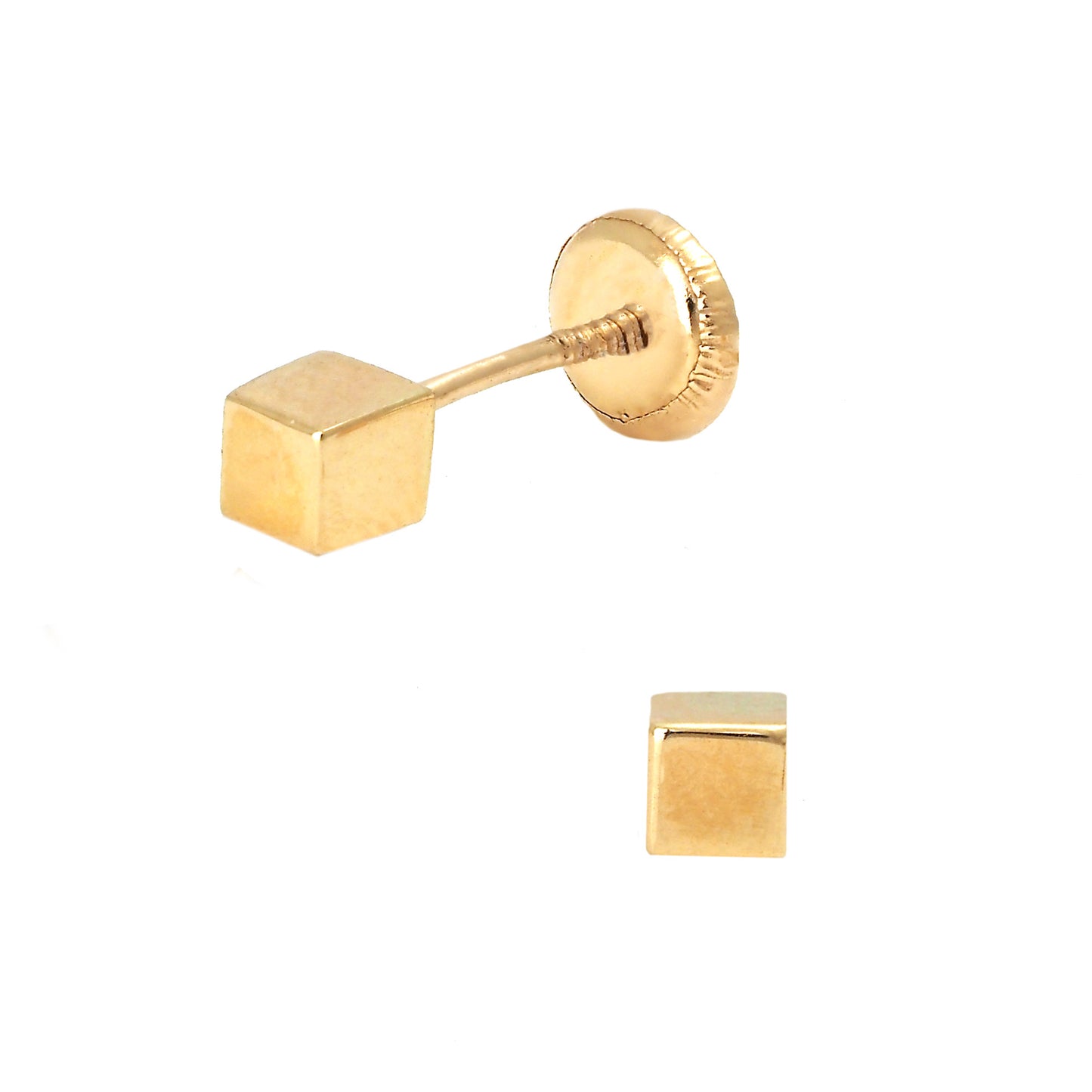 14K Yellow Gold 2MM Small Square Stud Screwback Earrings-1