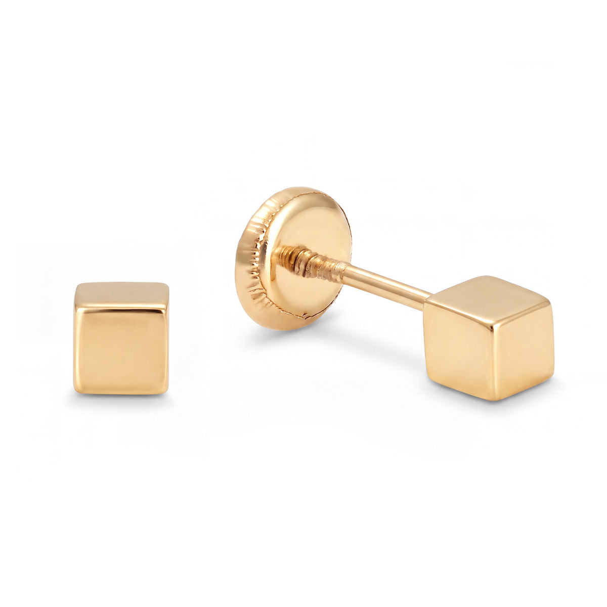 14K Yellow Gold 2MM Small Square Stud Screwback Earrings-1