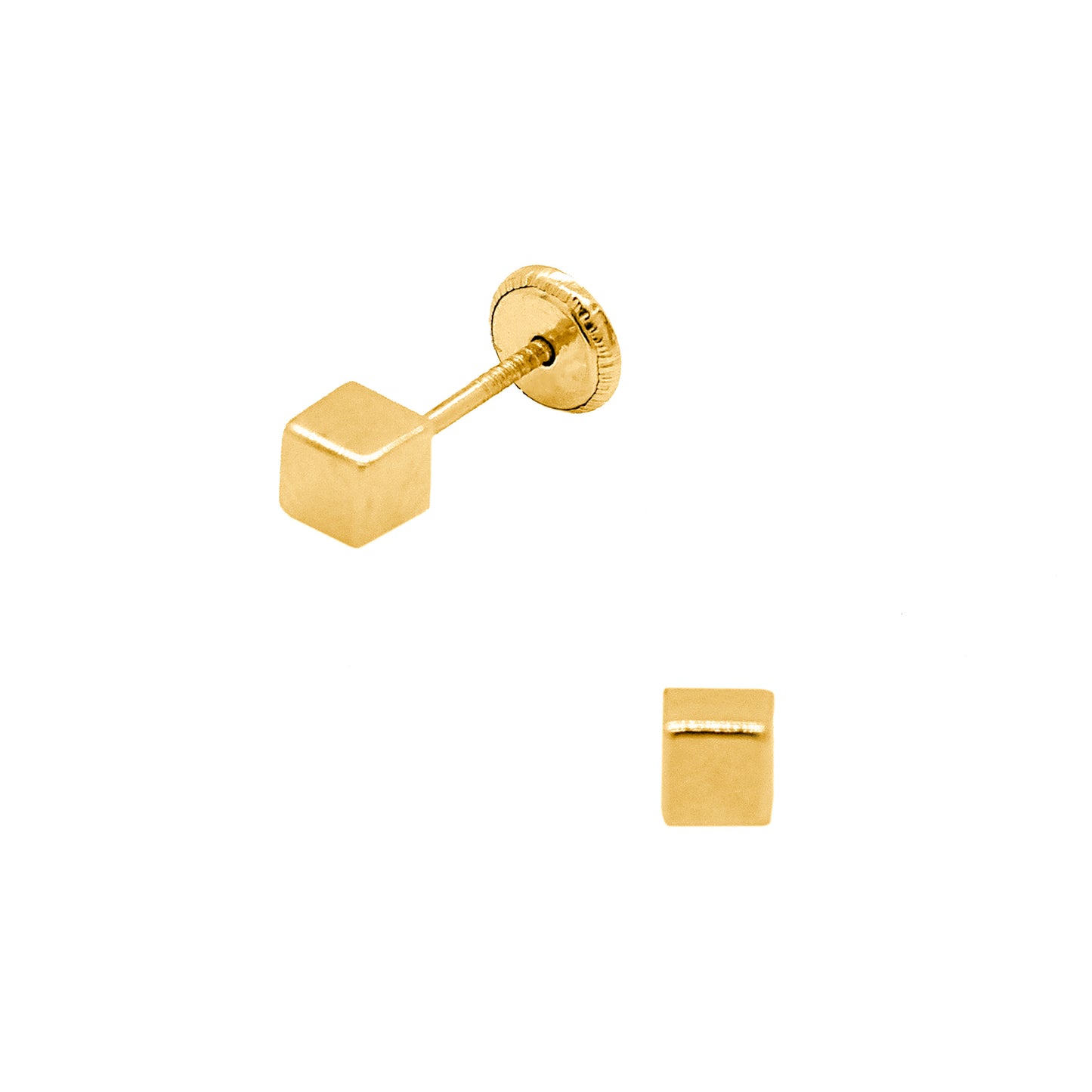 14K Yellow Gold 4MM Small Square Stud Screwback Earrings