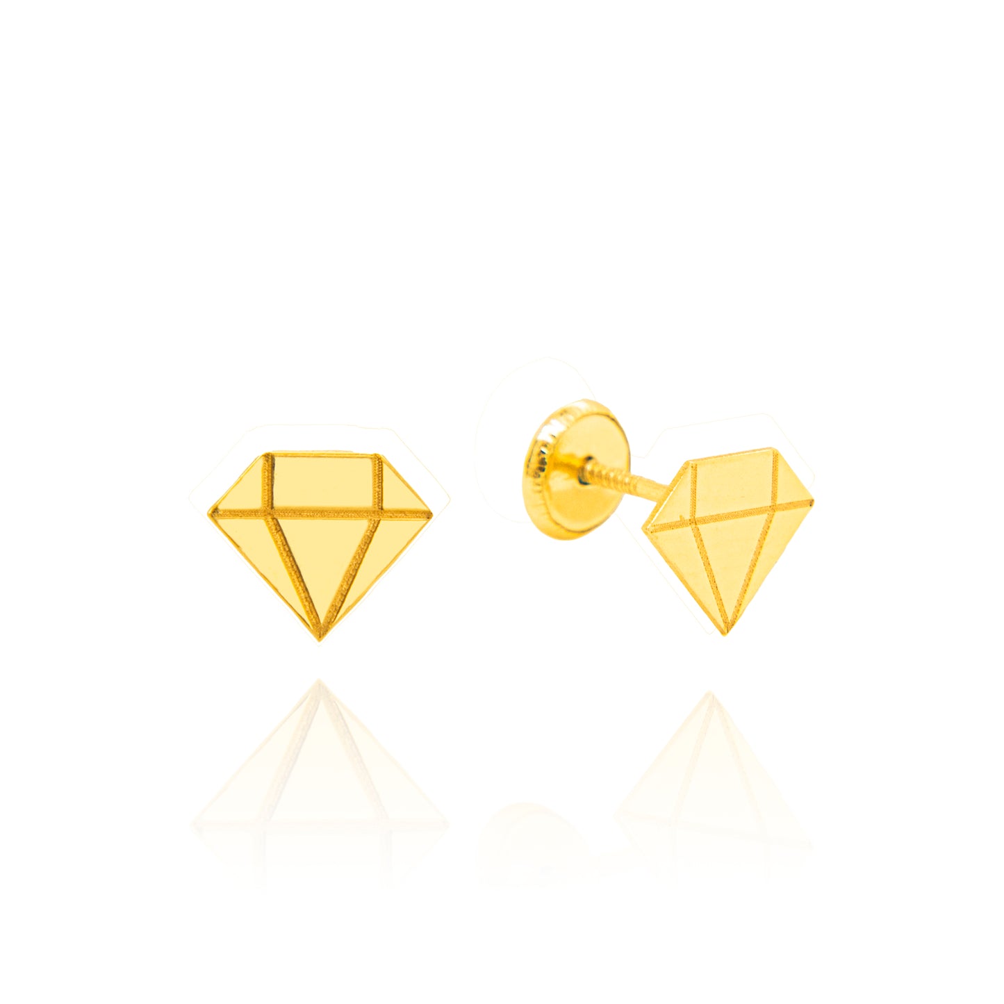 14K Yellow Gold 5MM Diamond Shape Outline Screwback Earrings