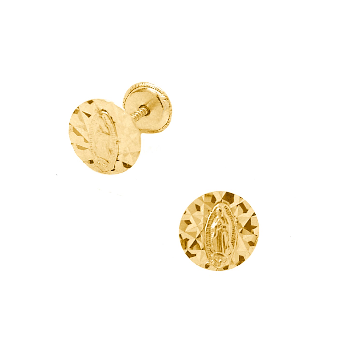 14K Yellow Gold Virgin Guadalupe Screwback Earrings-1