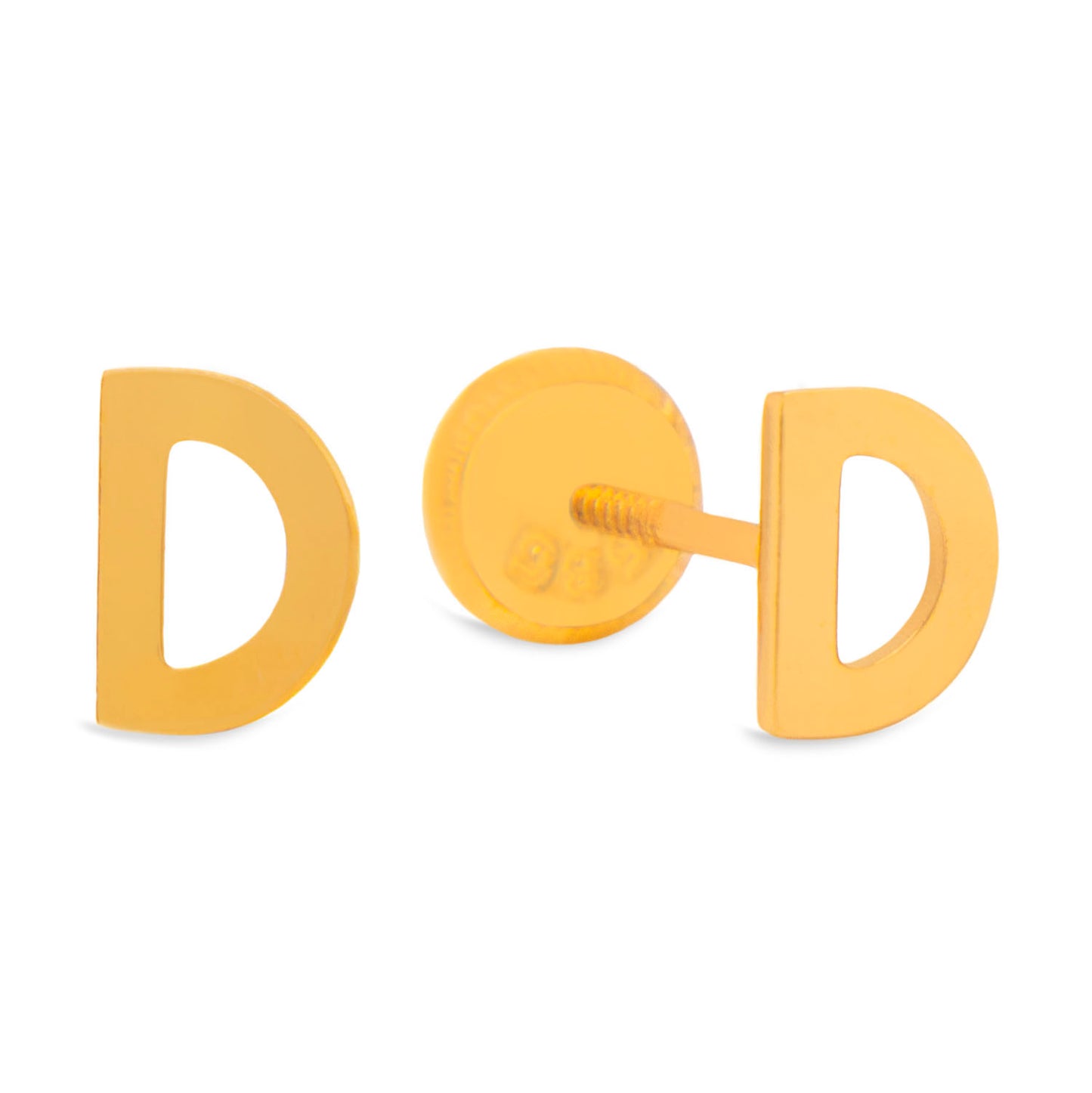 14K Yellow Gold Initial Letter D Stud Pushback Earrings