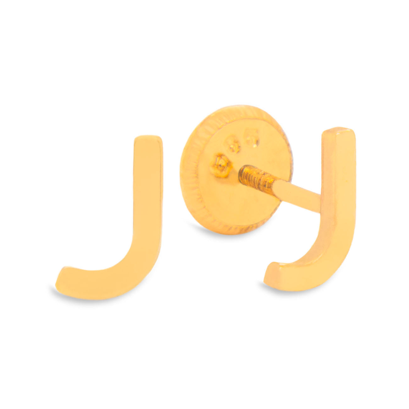 14K Yellow Gold Initial Letter J Stud Pushback Earrings