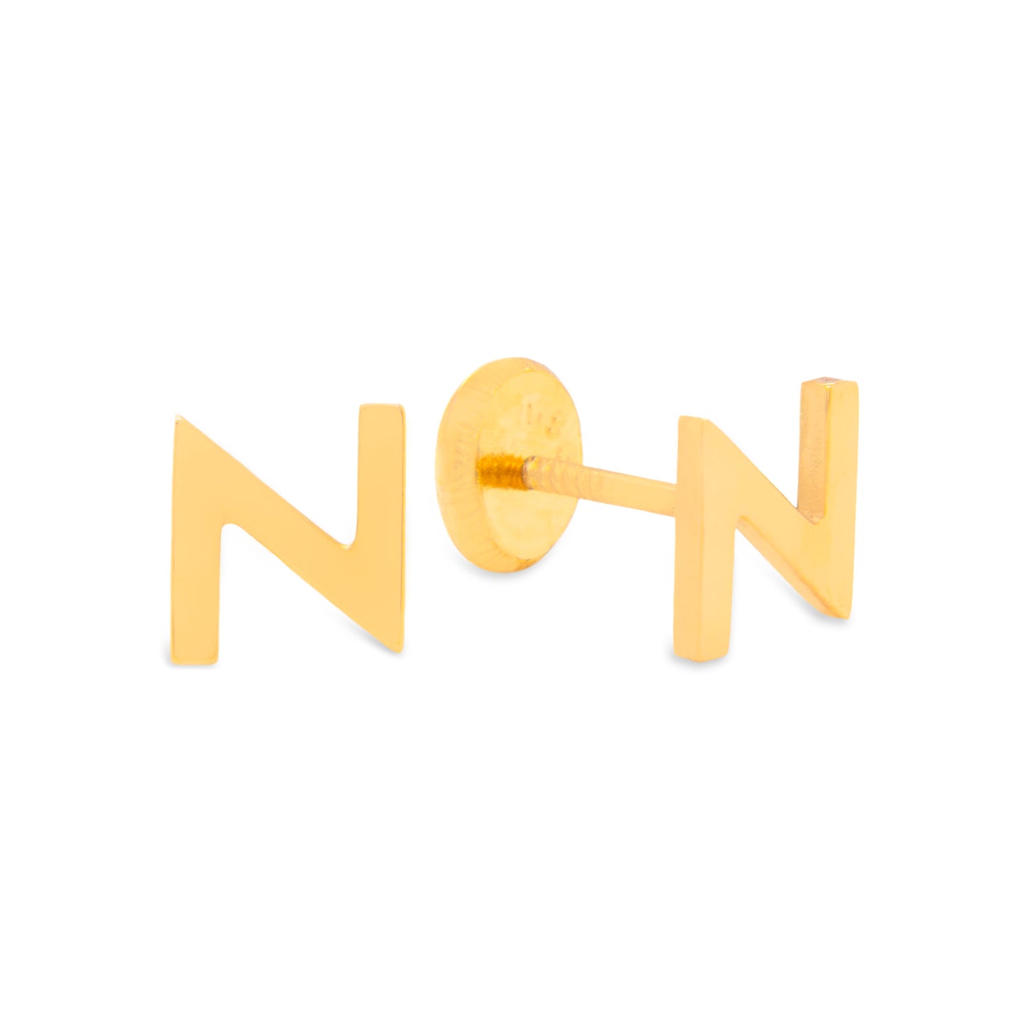 14K Yellow Gold Initial Letter N Stud Pushback Earrings