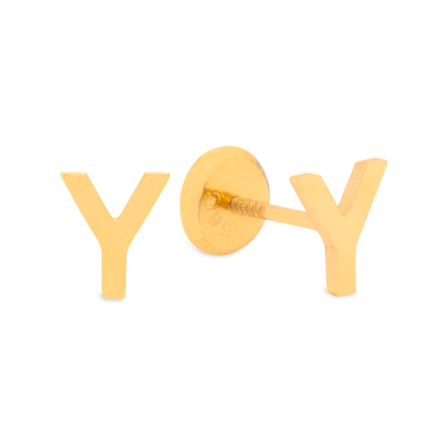 14K Yellow Gold Initial Letter Y Stud Pushback Earrings