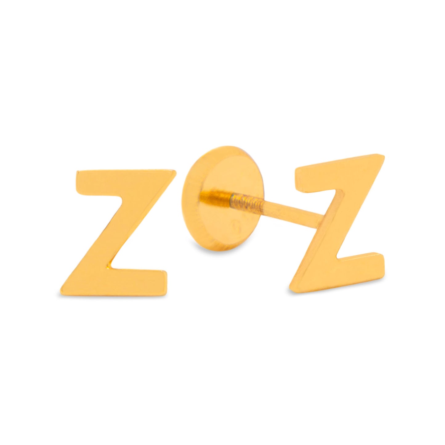 14K Yellow Gold Initial Letter Z Stud Pushback Earrings