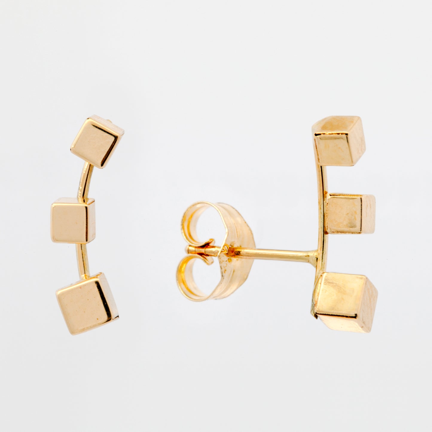 14K Yellow Gold Cubes Ear Climber Pushback Earring