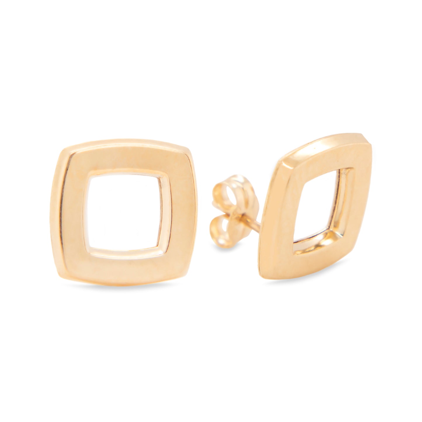 14K Yellow Gold Large Rounded Open Square Back Earrings