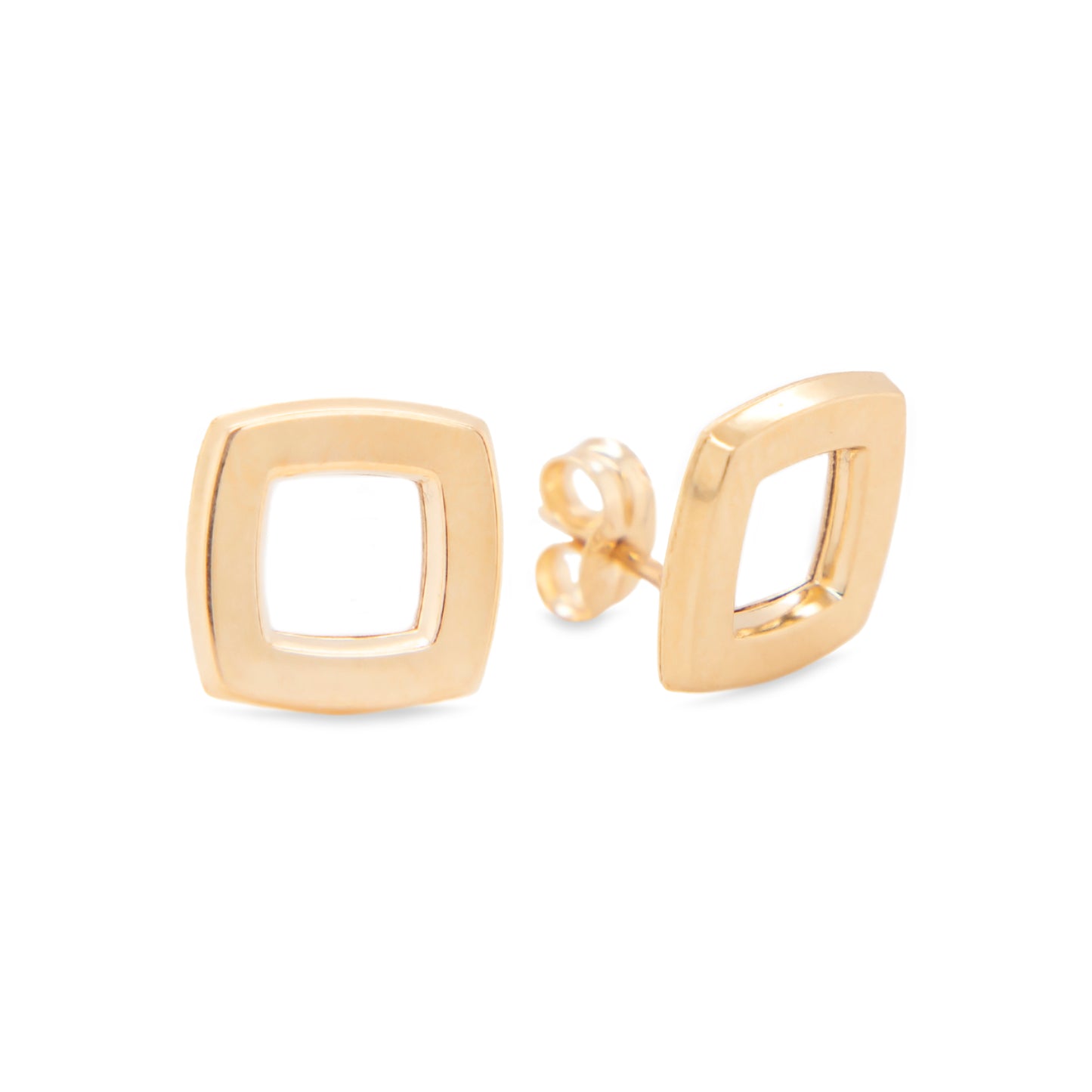 14K Yellow Gold Small Rounded Open Square Back Earrings