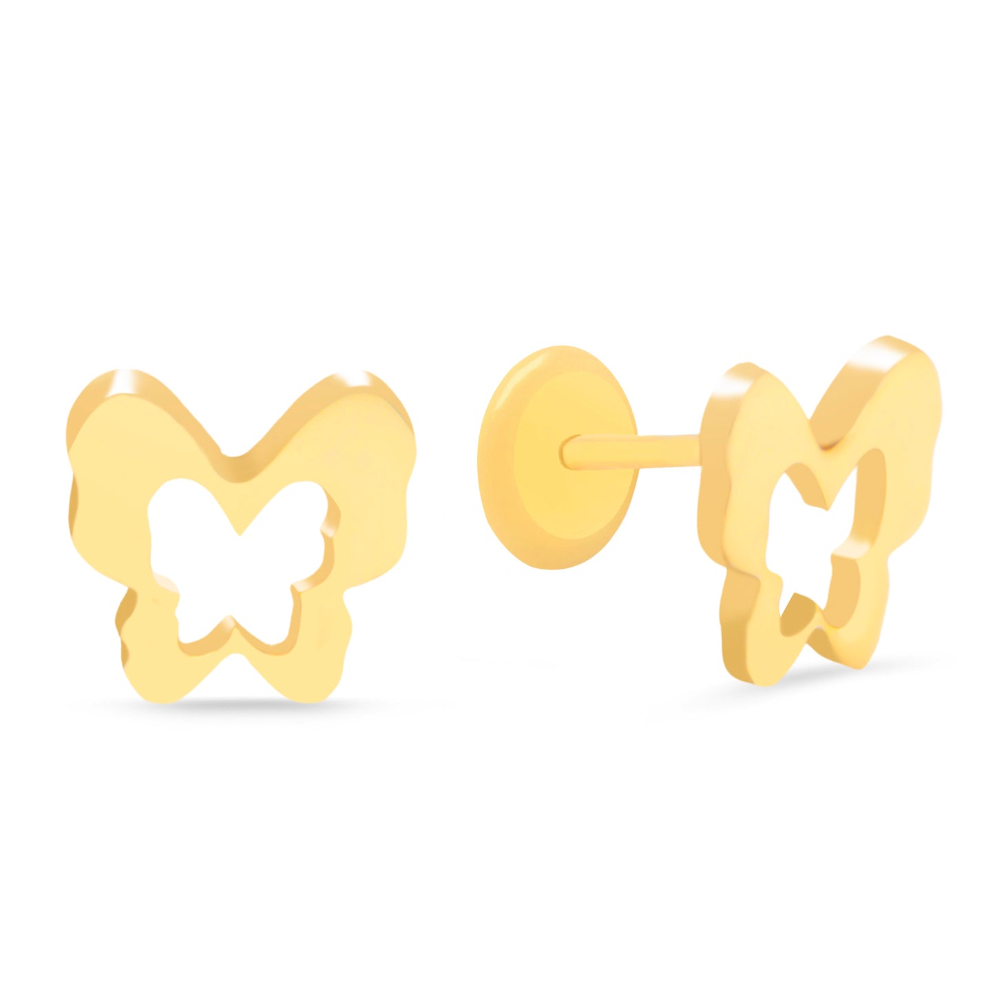 14K Yellow Gold Large Open Butterfly Screwback Earrings