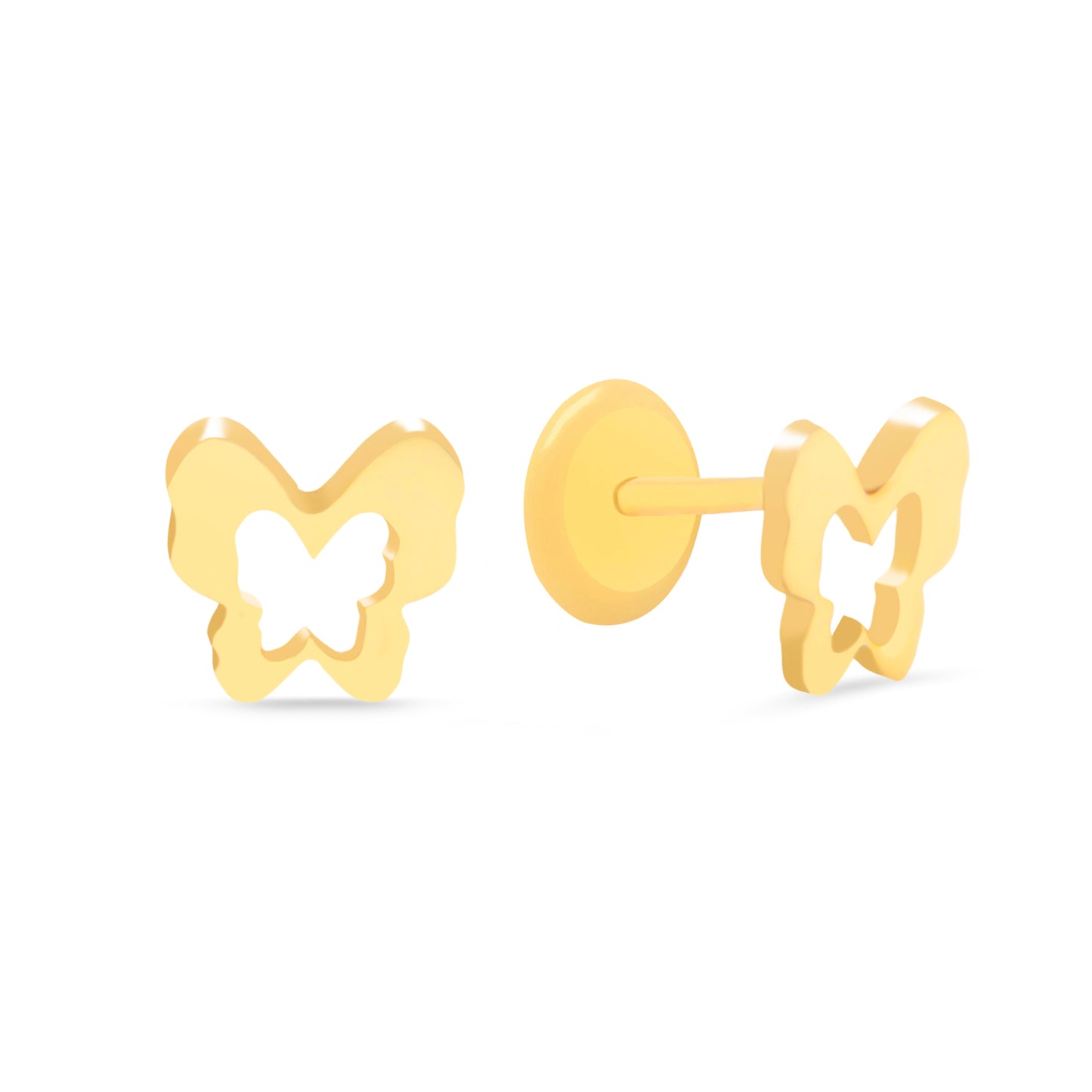 14K Yellow Gold Small Open Butterfly Screwback Earrings
