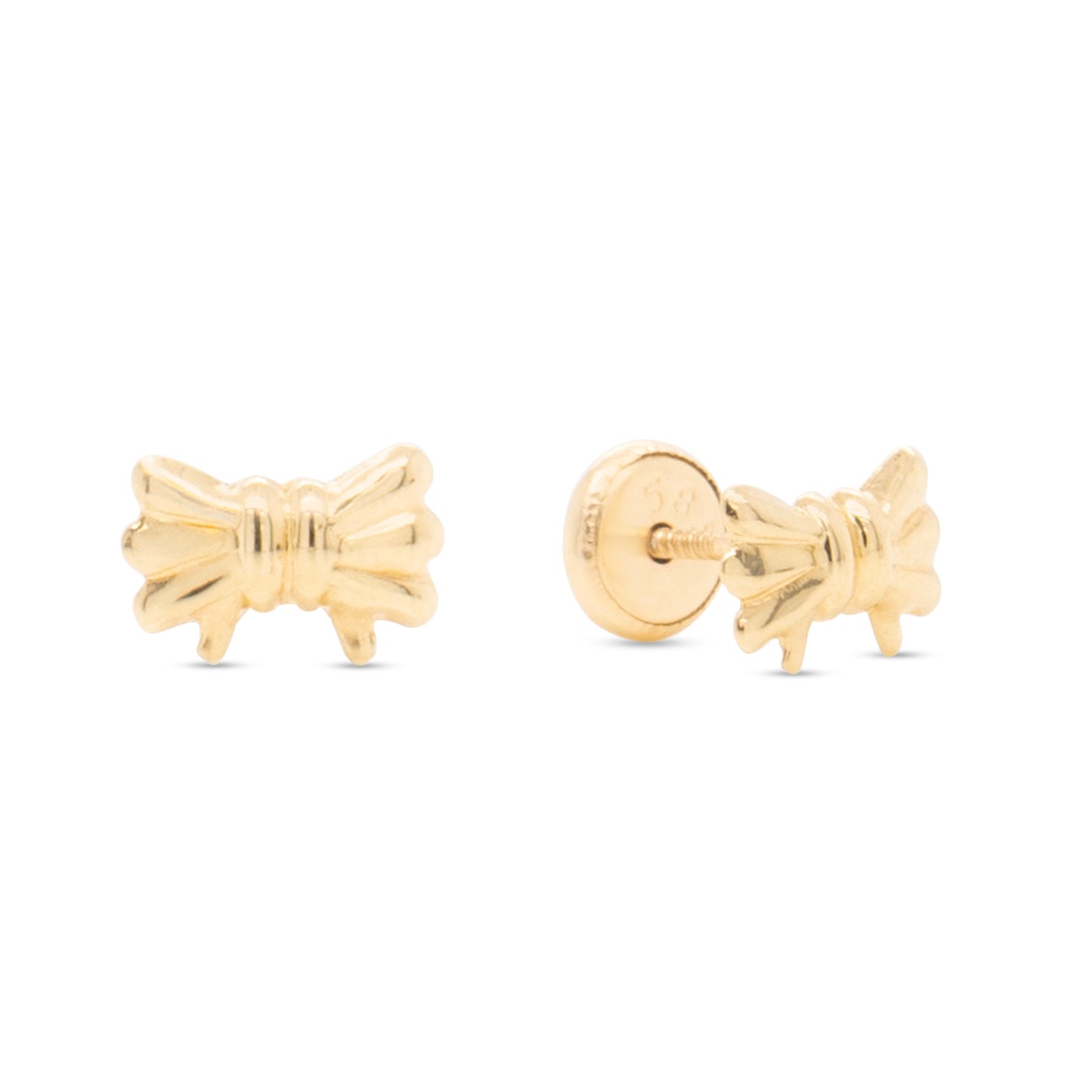 14K Yellow Gold Medium Detailed Bow Screwback Earrings
