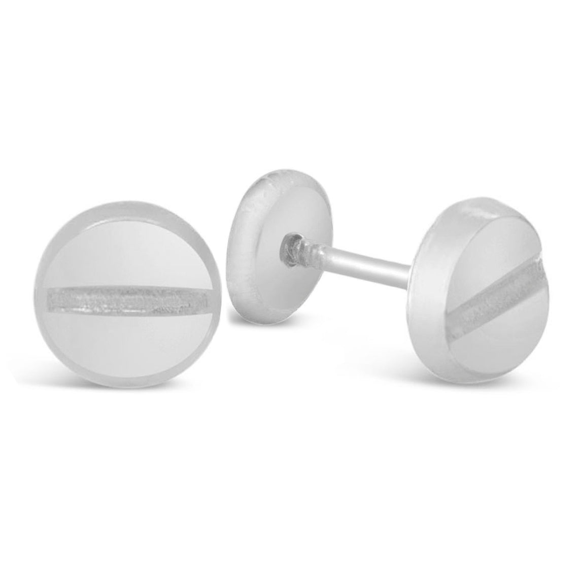 14K White Gold Large Head Stud Screwback Earrings