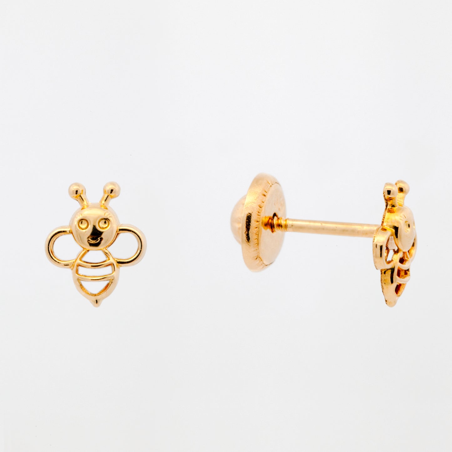 14K Yellow Gold Plain Tiny Bee Screwback Earring