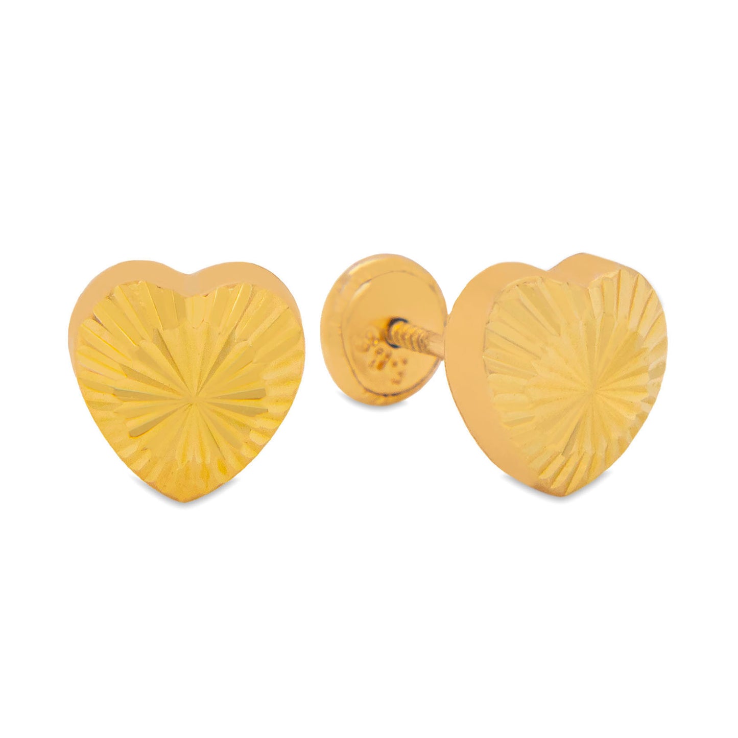 14K Yellow Gold Diamond Cut Heart Stud Screwback Earrings-7mm