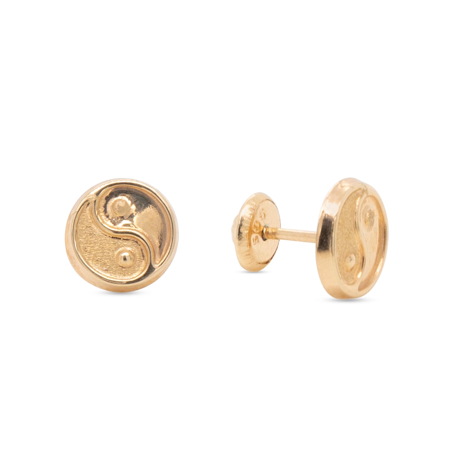 14K Yellow Gold Large Ying Yang Screwback Earrings