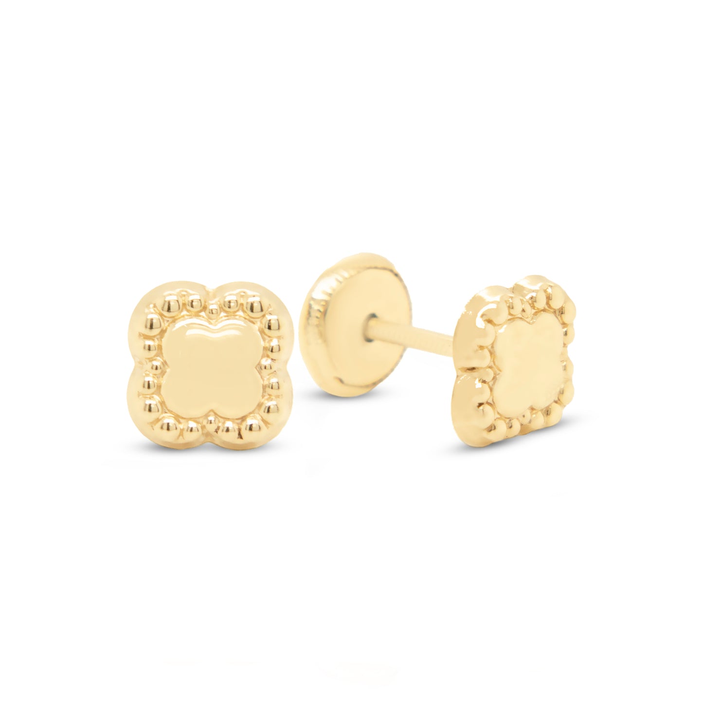 14K Yellow Gold Small Medium Clover Screwback Earrings