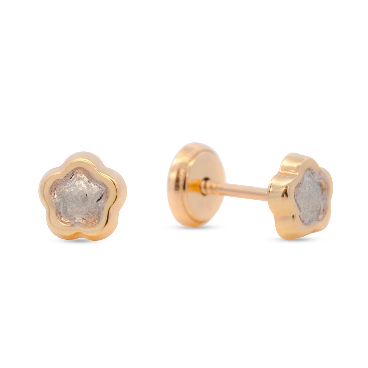 14K Two-Tones Gold Extra Small Flower Screwback Earrings