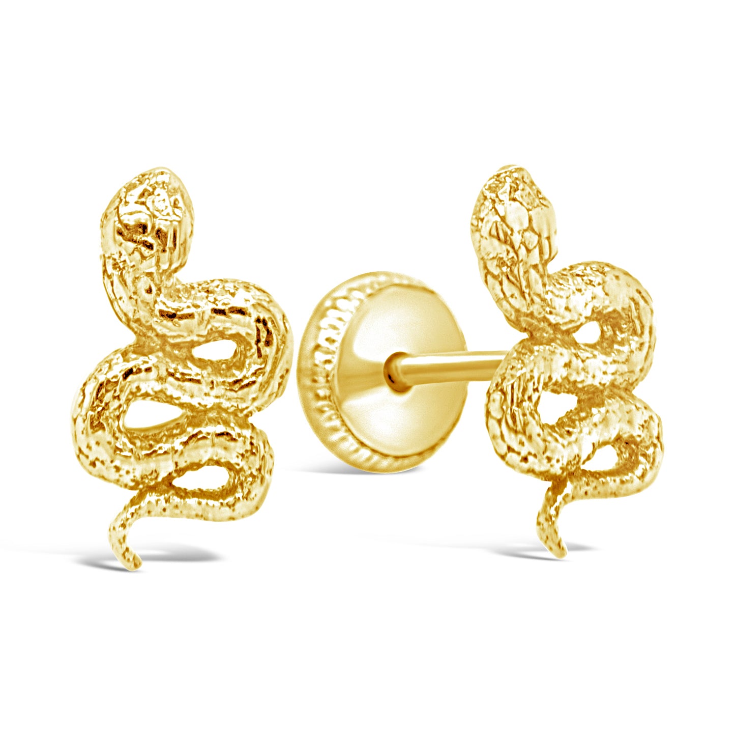 14K Yellow Gold Detailed Snake Screwback Earrings
