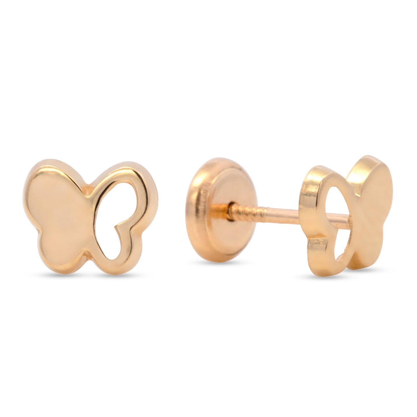 14K Yellow Gold Abstract Butterfly Screwback Earrings-1