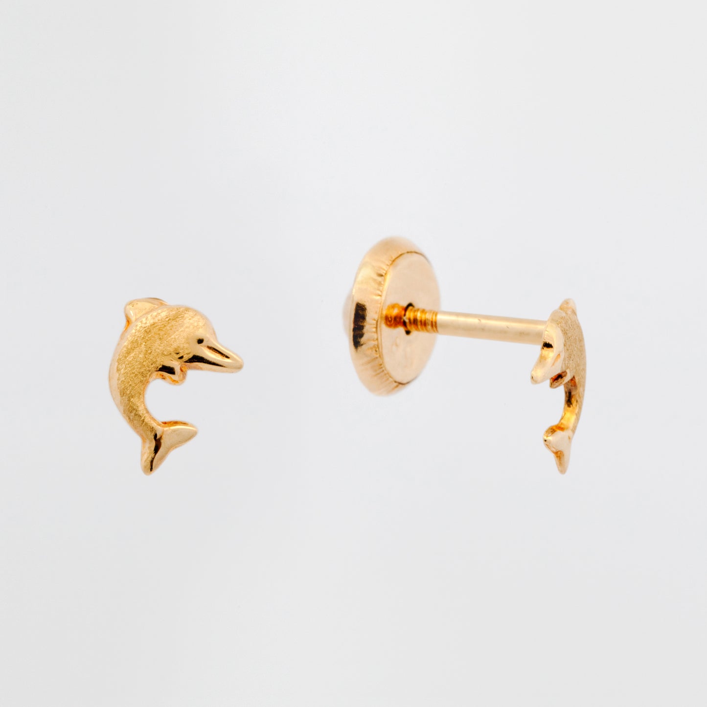 14K Yellow Gold Extra Small Matted Dolphin Screwback Earring