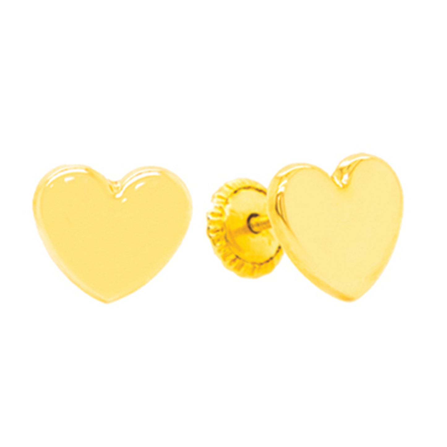 14K Yellow Gold Large Polished Heart Screwback Earrings