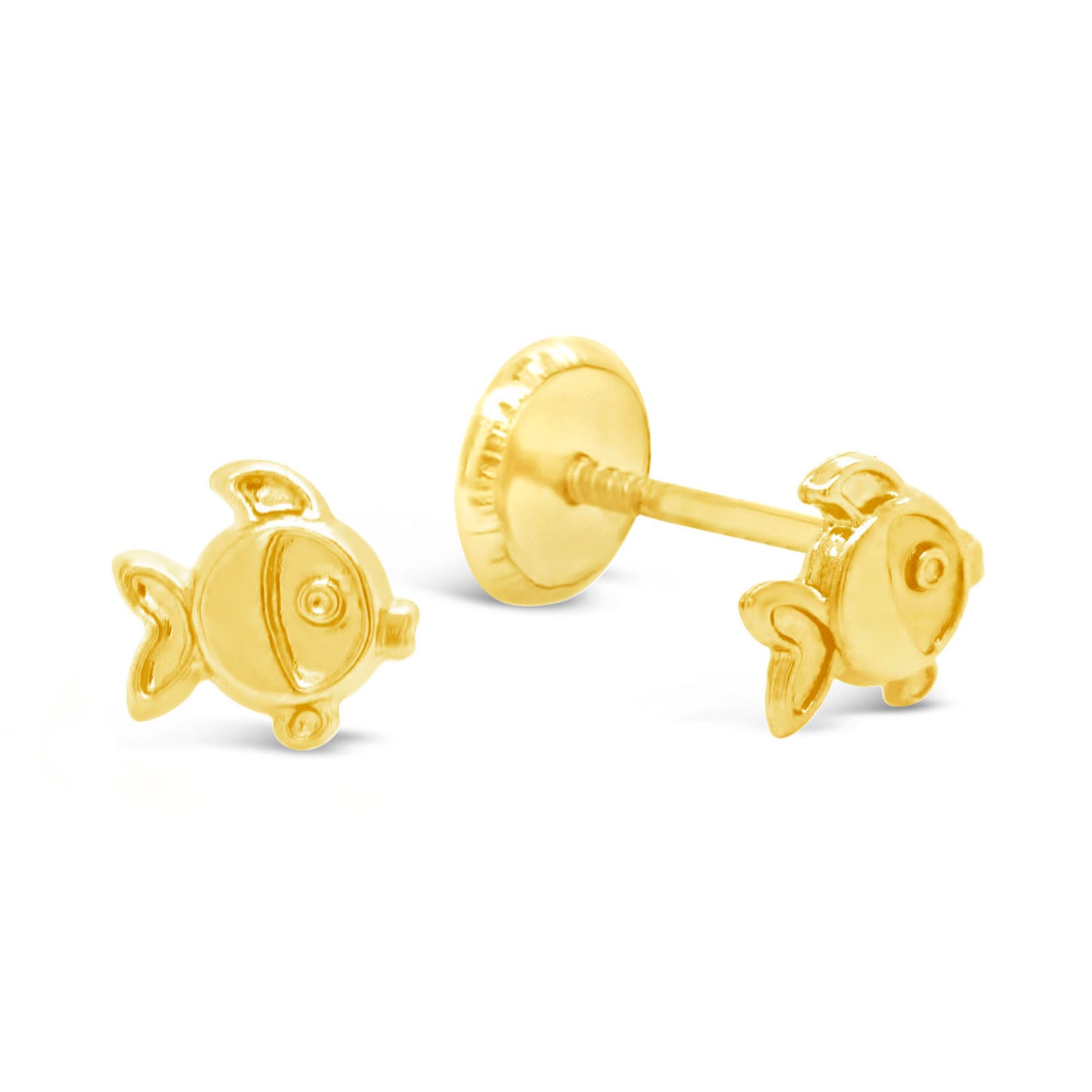 14K Yellow Gold Polished Fish Screwback Earrings
