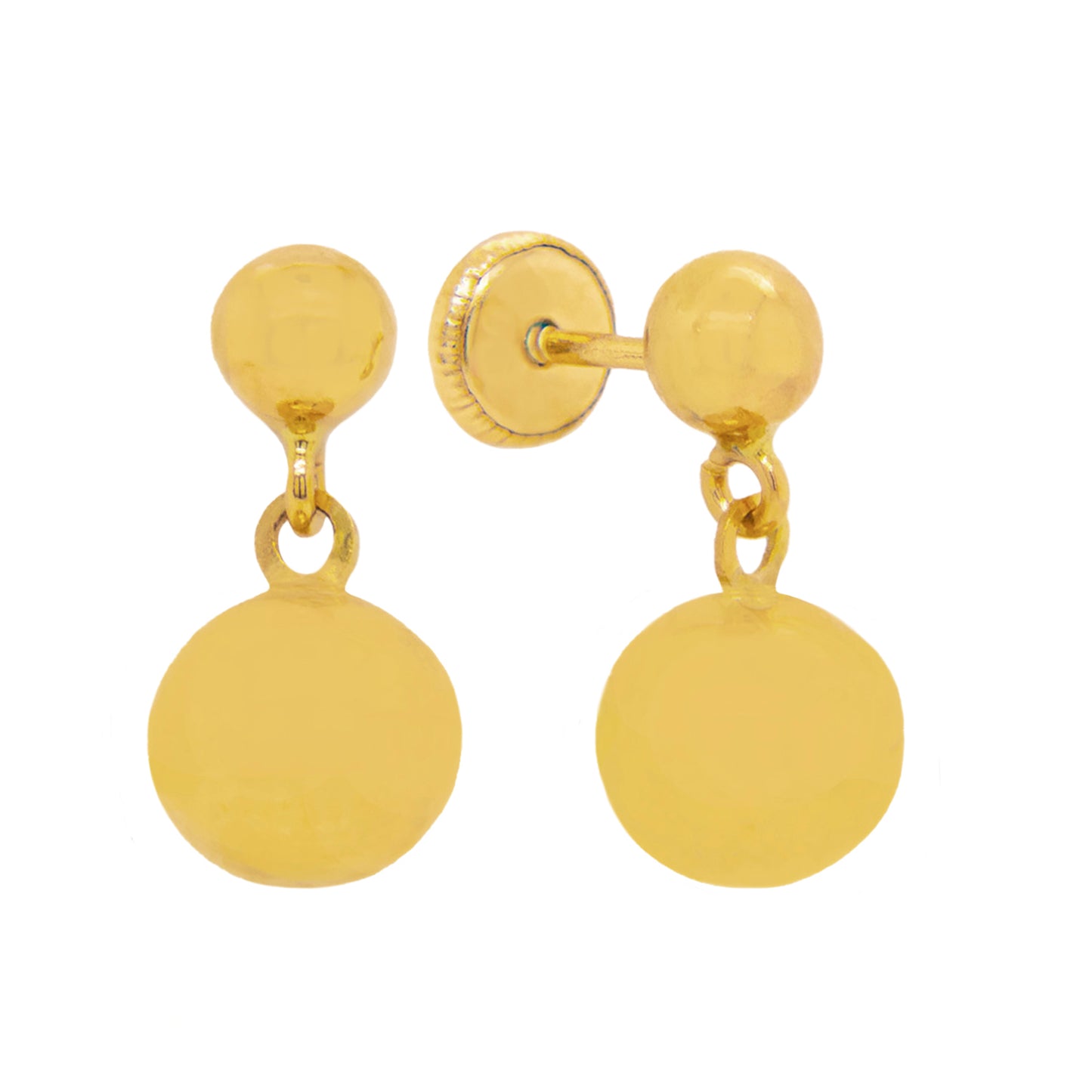 14K Yellow Gold 6MM Dangling Disc Screwback Earrings