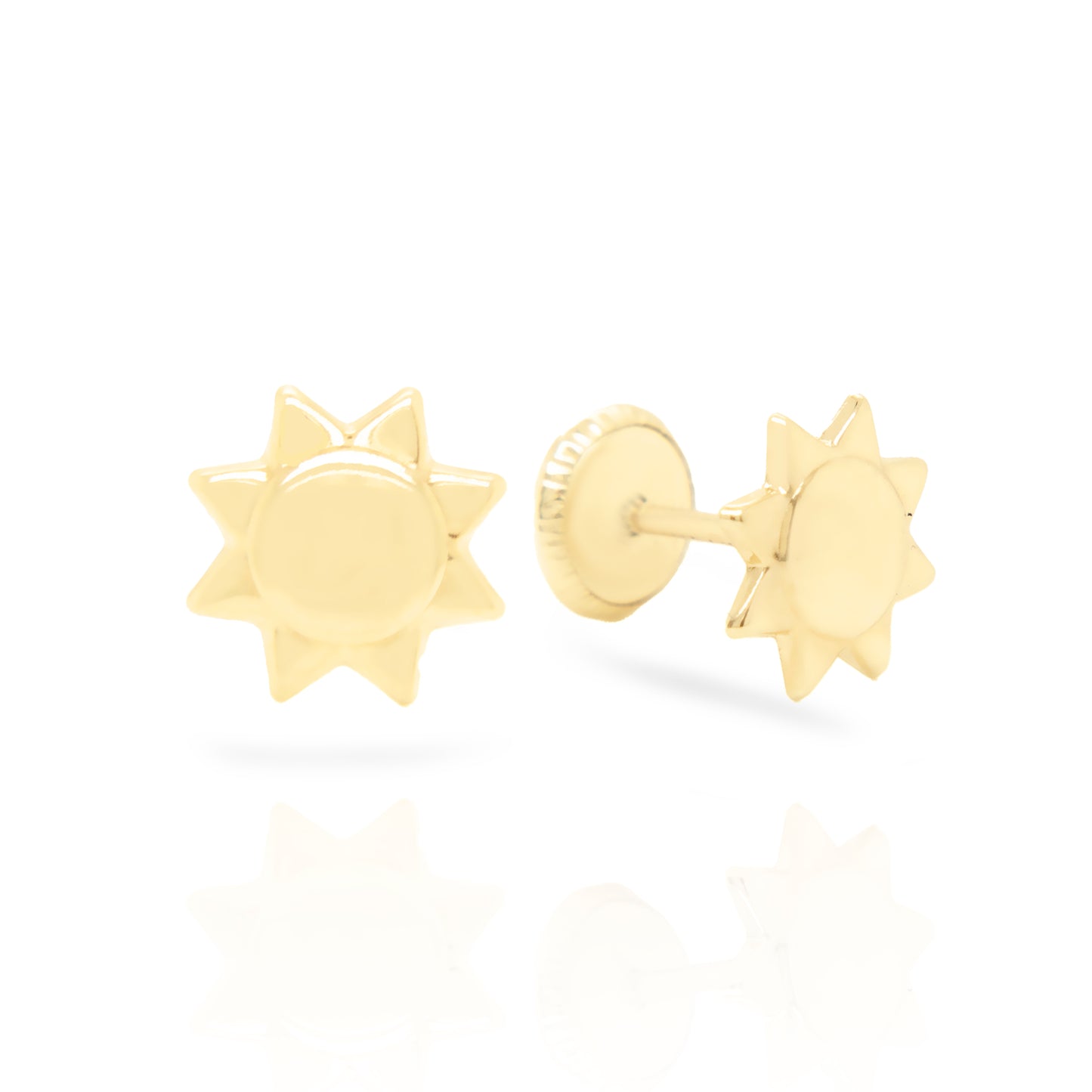 14K Yellow Gold Sun Screwback Earrings
